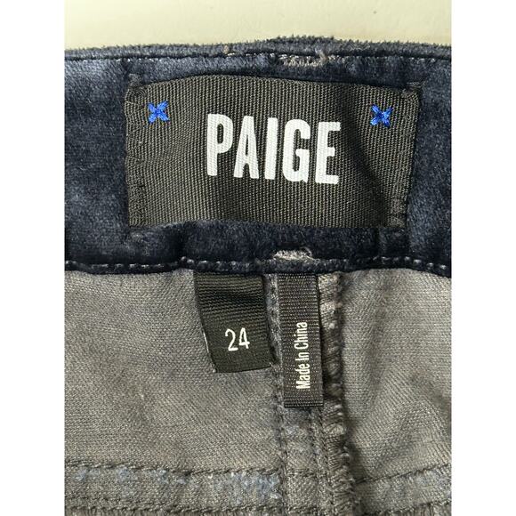 Paige Verdugo Ultra Skinny Blue Velvet Pants Mid Rise Full Length Winter Soft 24 - Picture 3 of 10